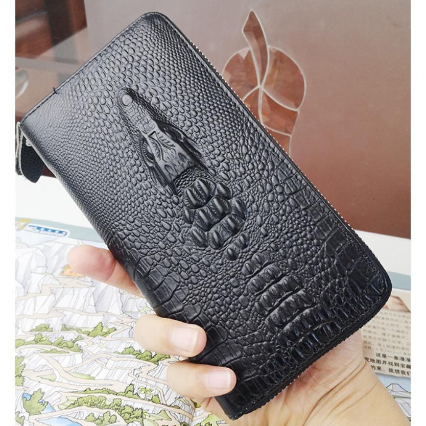 新作 長財布 メンズ ロングウォレット 財布 クロコ型押し ワニ柄 ダブルファスナー ストラップ付き 無地 大容量 ビジネス 携帯入れ ギフト 父の日 | ブランド登録なし | 02
