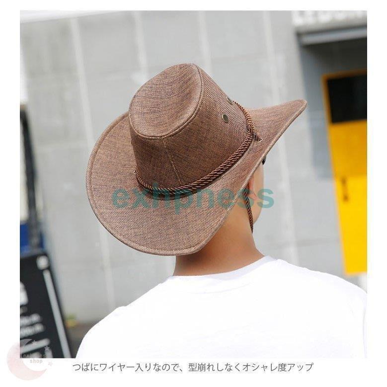 綿麻ハット メンズ つば広ハット カウボーイハット 綿麻 麻生地 リネン混 つば広 紐付き お洒落 カジュアル 旅行 アウトドア 春夏 | ブランド登録なし | 05