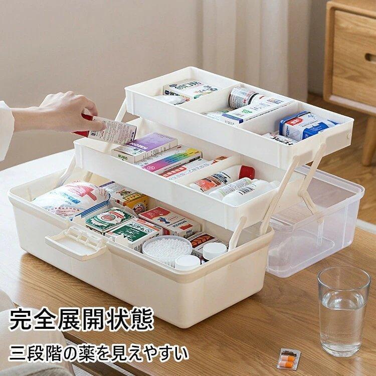 Lサイズ 救急箱 薬箱 裁縫箱 3層折り畳み式 大容量 多機能収納ケース 透明 家庭用 薬入れ収納箱 | ブランド登録なし | 05
