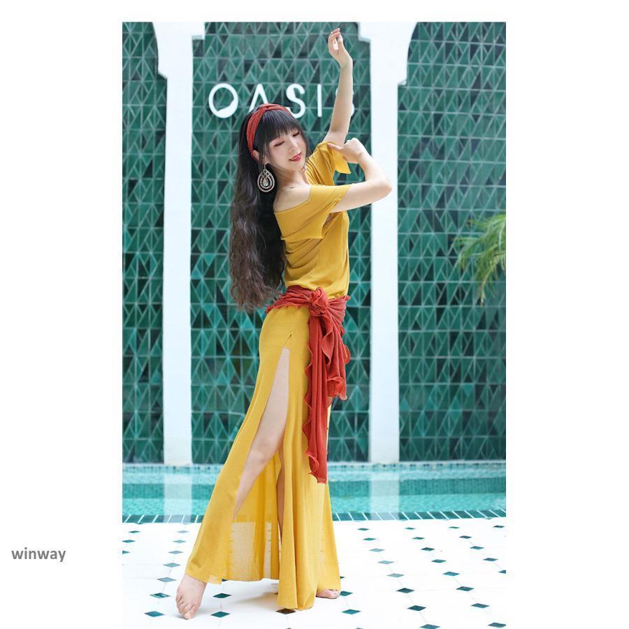 ベリーダンス衣装 ロング丈 ワンピース おしゃれ ベリーダンス 衣装 髪飾りのベール付き ストレッチ素材 動きやすい ダンス レッスン着 インナーパンツ付き か | ブランド登録なし | 05