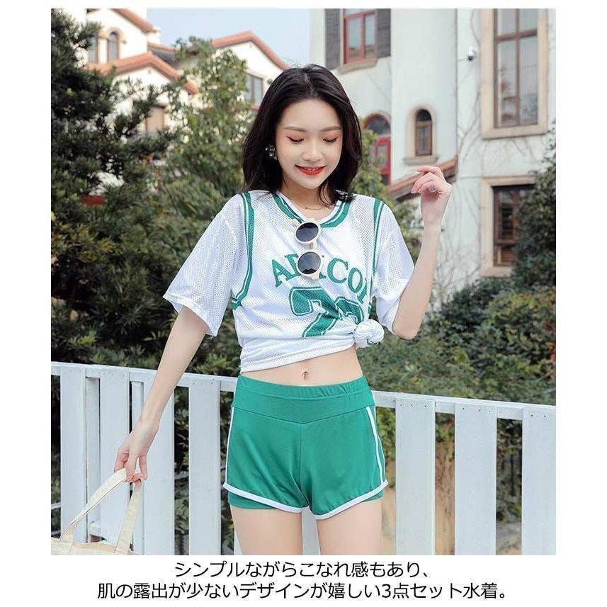 レディース水着 水着 ラッシュガード 体型カバー ユニフォーム風 緑 番号 タンクトップ ビキニ ショートパンツ セパレート 白 可愛い 青 個 | ブランド登録なし | 12