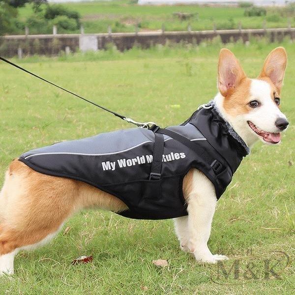 犬服 冬服 ジャケット ハーネス一体型ジャンパー ハーネス付き 服着せやすい アウター おしゃれ ベスト 大型犬 防寒着 背開き | ブランド登録なし | 19