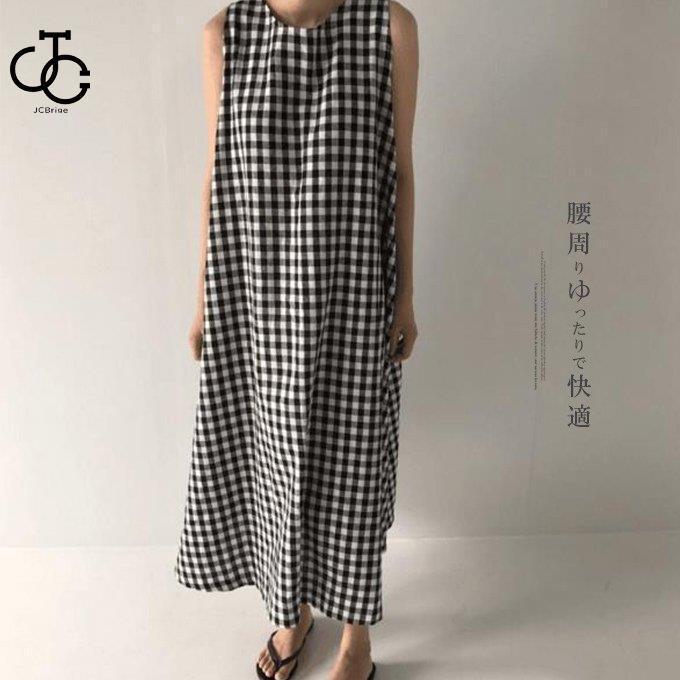 ワンピース レディース 夏 チェック柄 ギンガムチェック ノースリーブワンピース ロング丈 体型カバー | ブランド登録なし | 03
