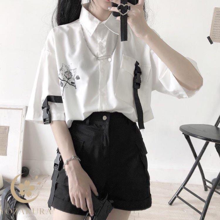 セットアップ 春 サブカル 半袖シャツ 地雷系 薄手 レディース パンツ ス かわいい サブカル ブラウス 服 量産型 ゆったり 秋 夏 可愛い | ブランド登録なし | 01