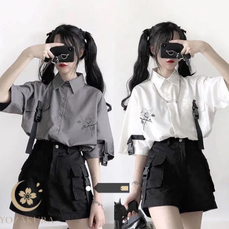 セットアップ 春 サブカル 半袖シャツ 地雷系 薄手 レディース パンツ ス かわいい サブカル ブラウス 服 量産型 ゆったり 秋 夏 可愛い | ブランド登録なし | 04