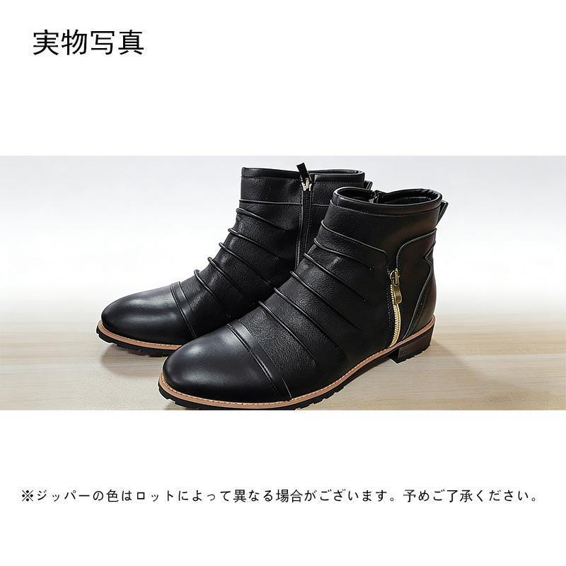 エンジニアブーツ ワークブーツ ショートブーツ メンズ ドレープ サイドジップ マウンテンブーツ 厚底 モックトゥブーツ ミリタリー レザーブーツ | ブランド登録なし | 19