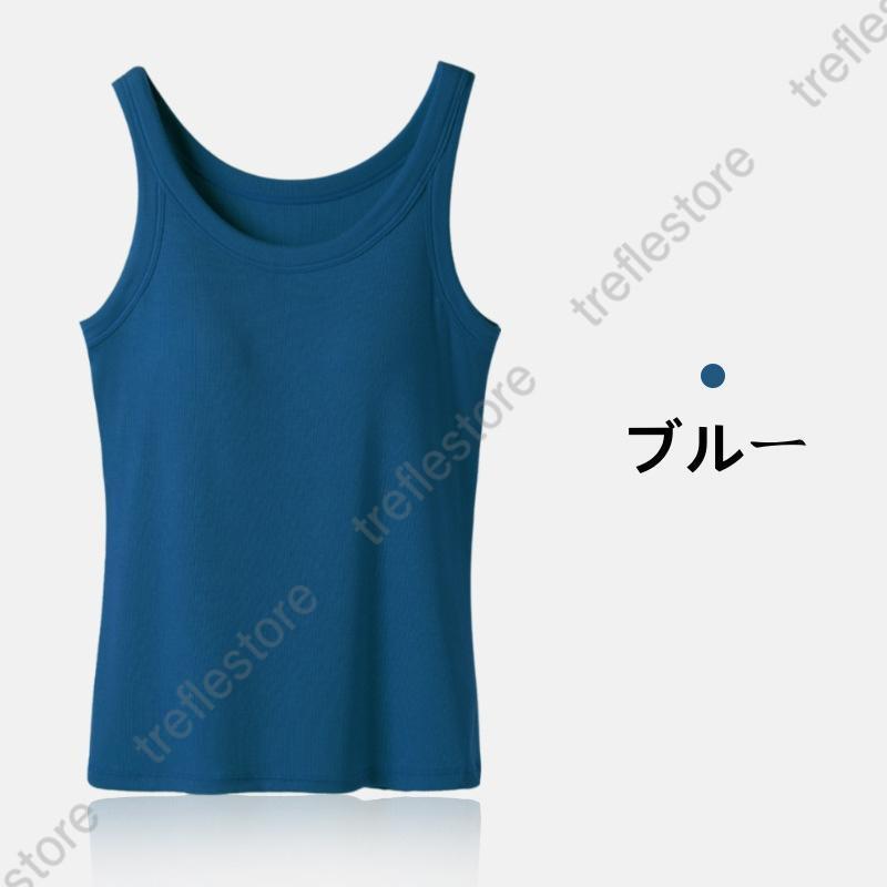 ブラ タンク カップ付き 楽盛りキャミ ノンワイヤー Uネック カップ付きインナー ナイトブラ リブ ルームウェア 夏 ブラキャミ | ブランド登録なし | 07