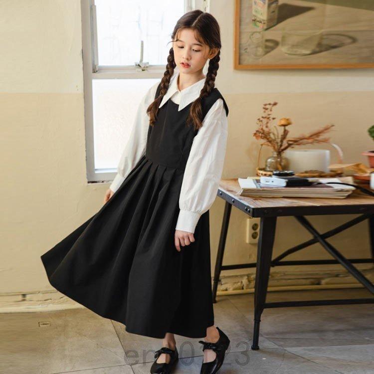 子供服 女の子 フォーマル セットアップ ジャンパースカート シャツ 長袖 キッズ ワンピース スーツ 小学生 中学校 通学 冠婚葬祭 喪服 結婚式 | ブランド登録なし | 02