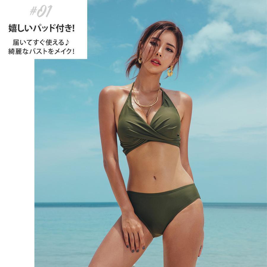 水着 レディース ビキニ 2点セット 水着体型カバー ノンワイヤー リボン ホルターネック セパレート 海水浴 温泉 ビーチ 大人 おしゃれ 黒 流行 |  | 03
