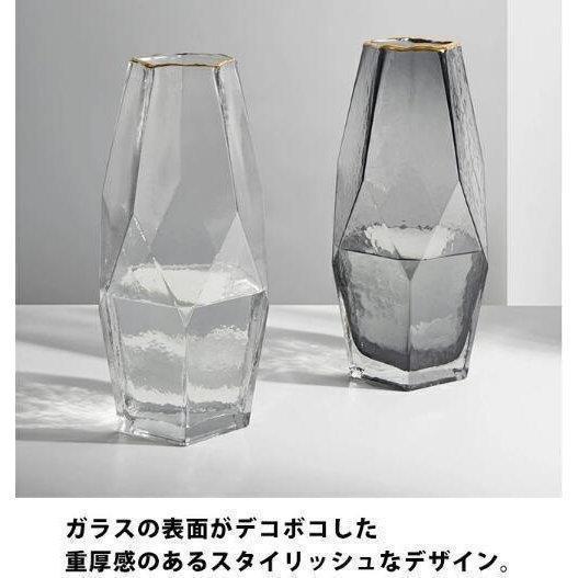 花瓶 おしゃれ フラワーベース インテリア ガラス 大きい 韓国 ガラスの花器 高さ２８cm ダイヤ 大型 オシャレ 透明 ゴールド 大きめ 硝子 大 | 