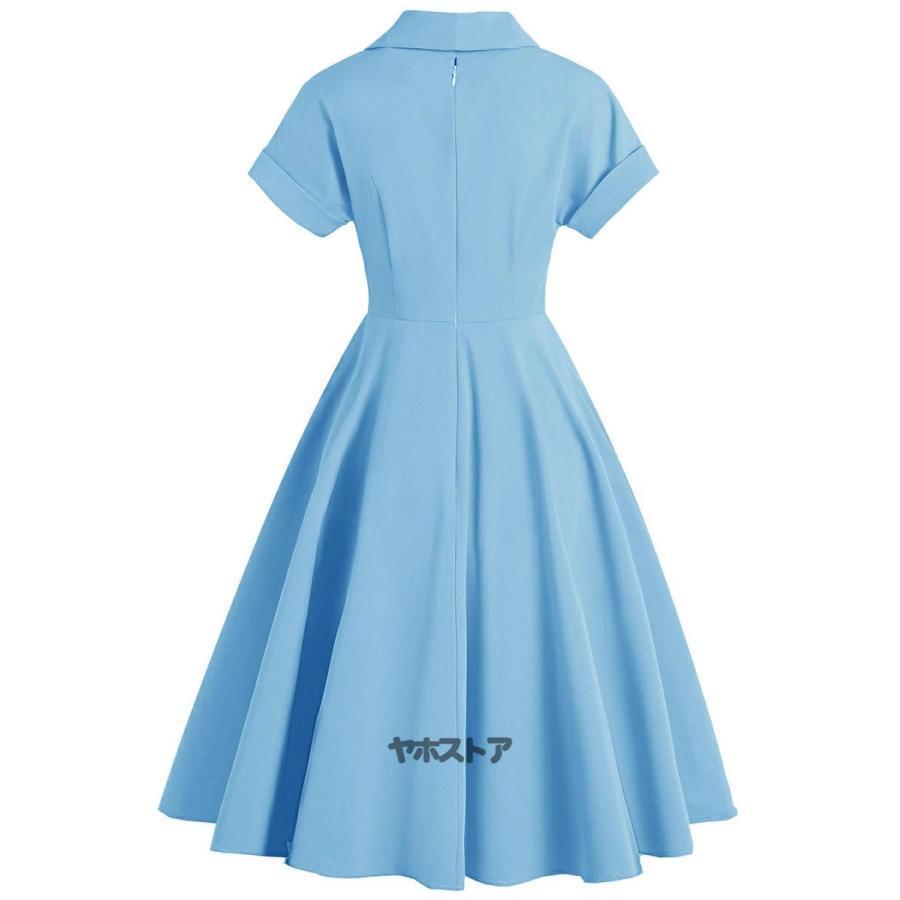 レトロワンピース S-2XL 春 きれいめゆったり 結婚式 Vネック 襟あり Aライン半袖 ロカビリー 着痩せ ボタン 50年代 お呼ばれ | ブランド登録なし | 13