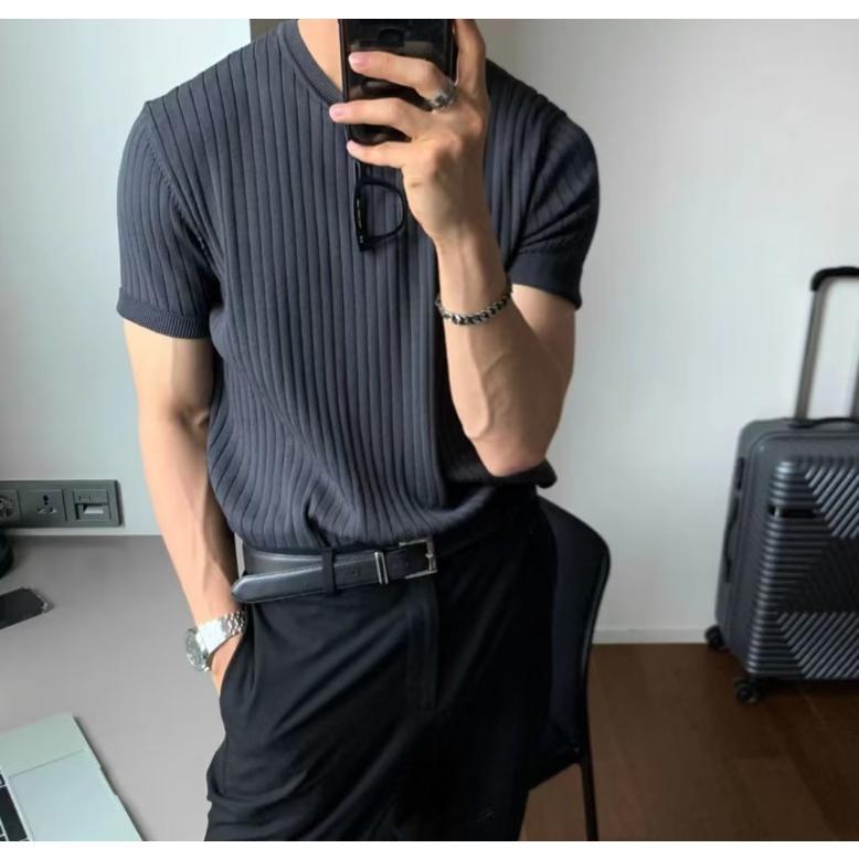 サマーニット メンズ ニット 半袖 Tシャツ 無地 サマーセーター 冷感 カットソー 夏 トップス メンズファッション | ブランド登録なし | 01