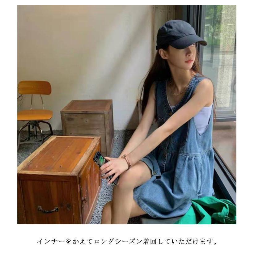デニムベスト デニム ベスト ロング Vネック ジレ デニムワンピース トップス ノースリーブ レディース レイヤード ミニワンピ 着回しやすい 体型カバー | ブランド登録なし | 10