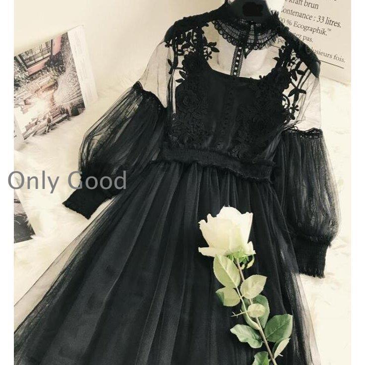 パーティードレス ミモレ丈 袖あり 結婚式 ワンピース レースワンピース 二次会 バルーン袖 演奏会 発表会 シースルー 20代 30代 40代 50代 ロングドレス | ブランド登録なし | 03
