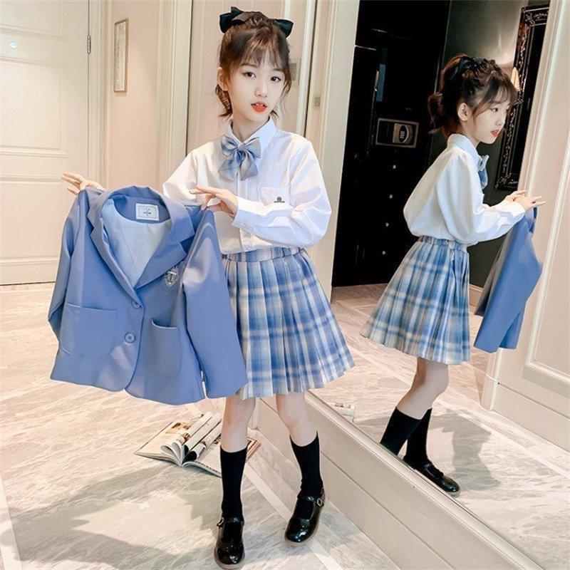 子供服 卒業式 女子 スーツ ジャケット 4点セット 卒服 女の子 チェック柄 プリーツスカート スクール 制服 発表会 七五三 110-170cm | ブランド登録なし | 01