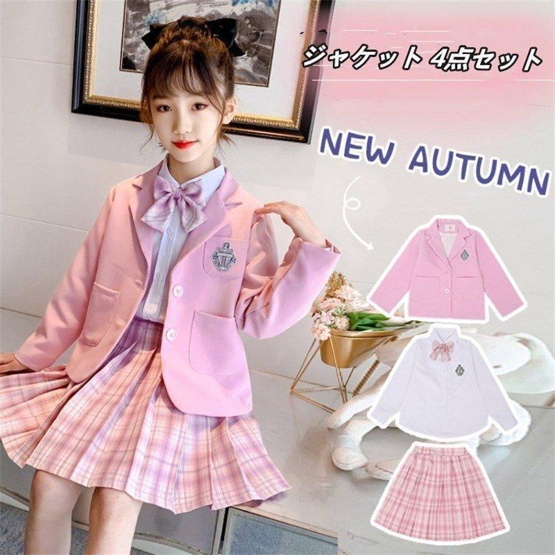 子供服 卒業式 女子 スーツ ジャケット 4点セット 卒服 女の子 チェック柄 プリーツスカート スクール 制服 発表会 七五三 110-170cm | ブランド登録なし | 05
