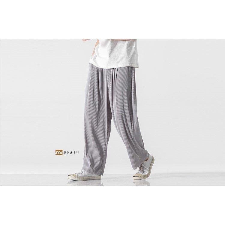 涼しいズボン メンズ ワイドパンツ バギーパンツ 無地 プリーツ ロングパンツ 夏 メンズファッション | ブランド登録なし | 07