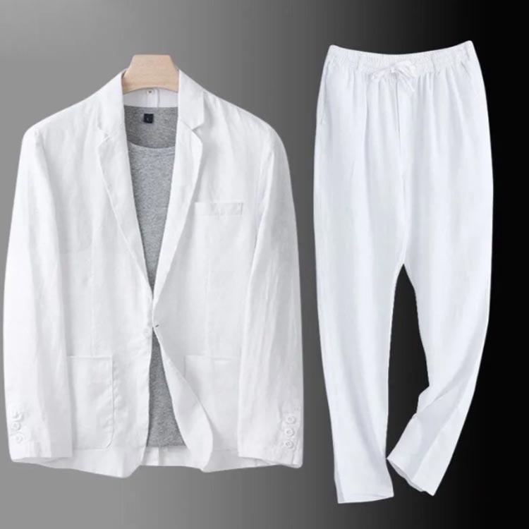 サマージャケット セットアップ 麻 セットアップ 長ズボン 上下セット 綿麻 テーラードジャケット 夏用 春 カジュアルスーツ メンズファッション | ブランド登録なし | 01