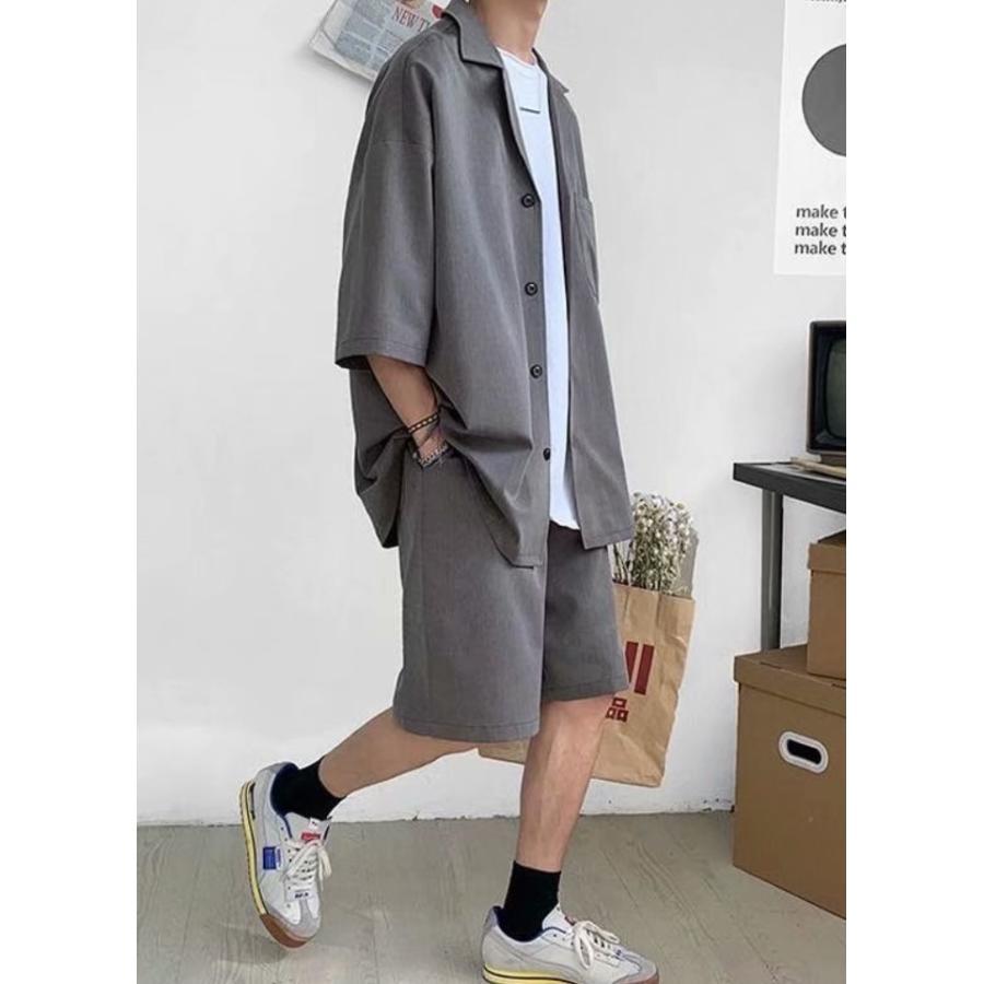サマースーツ メンズ セットアップ ゆったり オシャレ テーラードジャケット ショートパンツ 上下セット ブレザー 半袖シャツ ハーフパンツ 短パン |  | 03