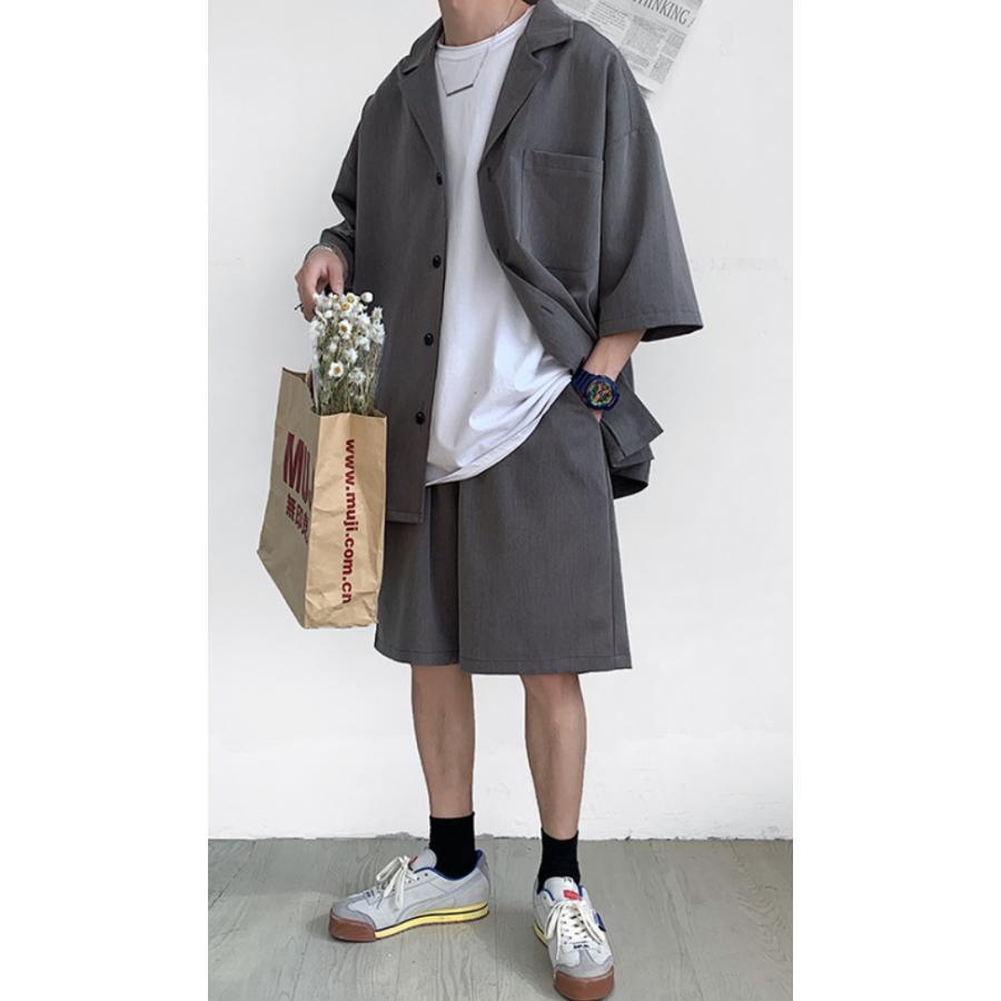 サマースーツ メンズ セットアップ ゆったり オシャレ テーラードジャケット ショートパンツ 上下セット ブレザー 半袖シャツ ハーフパンツ 短パン |  | 05