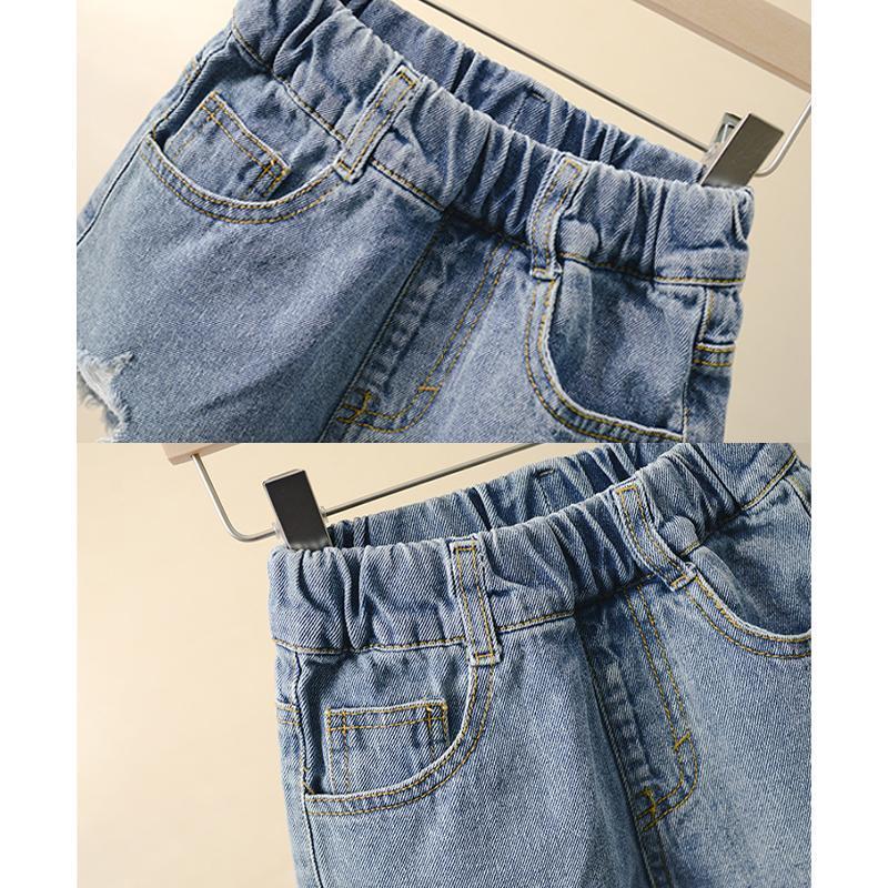 韓国子供服 ジーンズ 女の子 デニムショートパンツ キッズ ウエストゴム ショーパン ダメージ加工 半ズボン 短パン ゆったり カジュアル 女児 子ど |  | 04