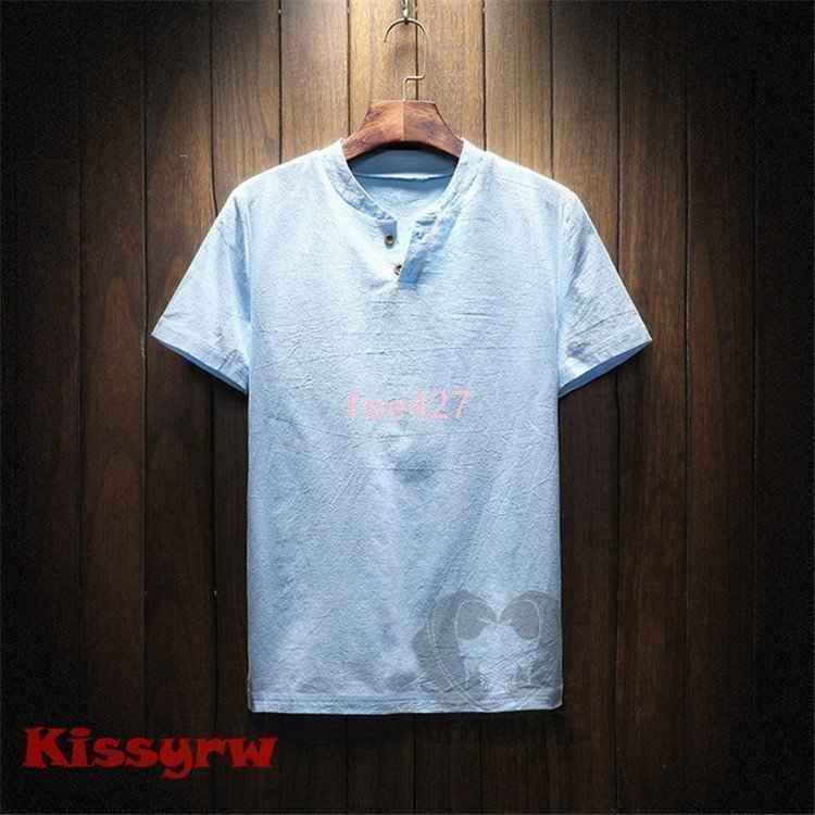 メンズTシャツカジュアルシャツ半袖シャツ無地リネンシャツ夏物ヘンリーネック通気性亜麻インナーイージーお洒落ルームウェア | ブランド登録なし | 02