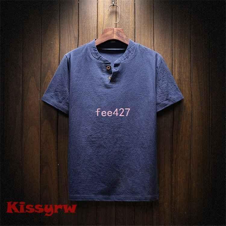 メンズTシャツカジュアルシャツ半袖シャツ無地リネンシャツ夏物ヘンリーネック通気性亜麻インナーイージーお洒落ルームウェア | ブランド登録なし | 03