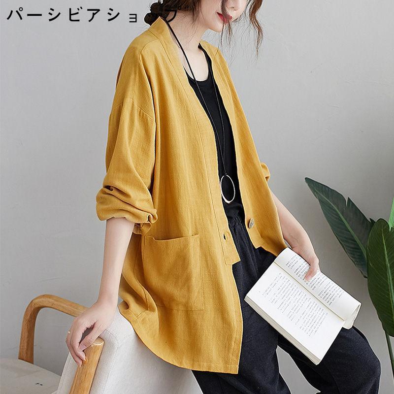 カーディガン レディース 薄手 春 夏 サマー カーディガン 長袖 アウター ジャケット ノーカラー 綿麻 羽織もの スショート丈 羽織り 冷房対策 | ブランド登録なし | 13