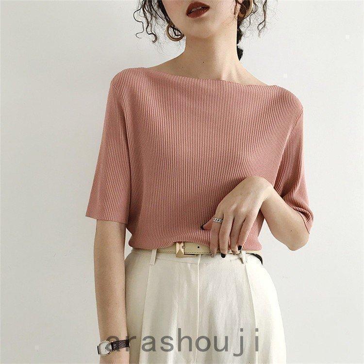 ニット レディース サマーニット 春夏 プルオーバー ス ライトニット 五分袖 5分袖 ラウンドネック ボートネック リブ |  | 04