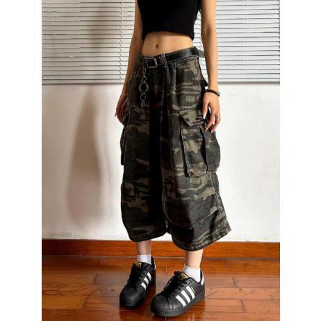 クロップドパンツ 着痩せ 七分丈パンツ 迷彩柄 カーゴパンツ ロング丈 カモフラージュ レディース パンツ 秋 カジュアル | ブランド登録なし