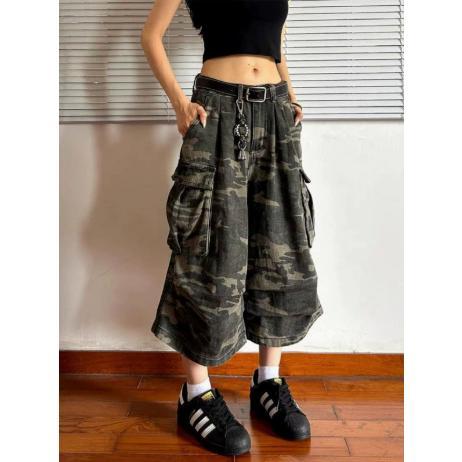 クロップドパンツ 着痩せ 七分丈パンツ 迷彩柄 カーゴパンツ ロング丈 カモフラージュ レディース パンツ 秋 カジュアル | ブランド登録なし | 03