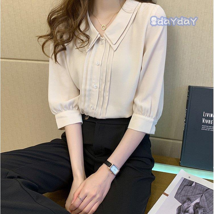 ブラウス レディース オフィス 夏 おしゃれ 半袖 40代 仕事 襟付き ス シャツ シフォン きれいめ 大きいサイズ 着痩せ カジュアル 大人 | ブランド登録なし | 04