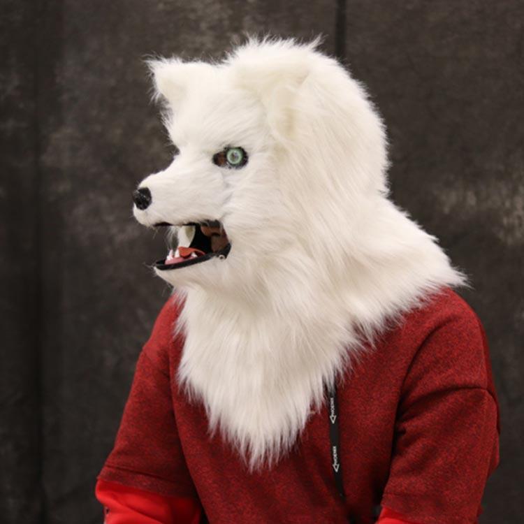 口が動く ふわふわファー付き 動物マスク なりきりマスク 被り物 キツネ アニマルマスク 毛並質感 オオカミ 犬 お面 仮装 変装 ハロウィン パーテ | ブランド登録なし | 02