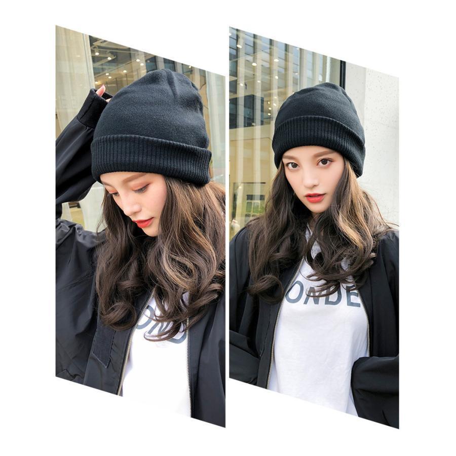 明日まで 帽子ウィッグ レディース かつら ロング巻き 暖かい つけ毛 エクステ キャップ 髪付き帽子 セミロング 自然パーマ ニット 日常用 | ブランド登録なし | 08
