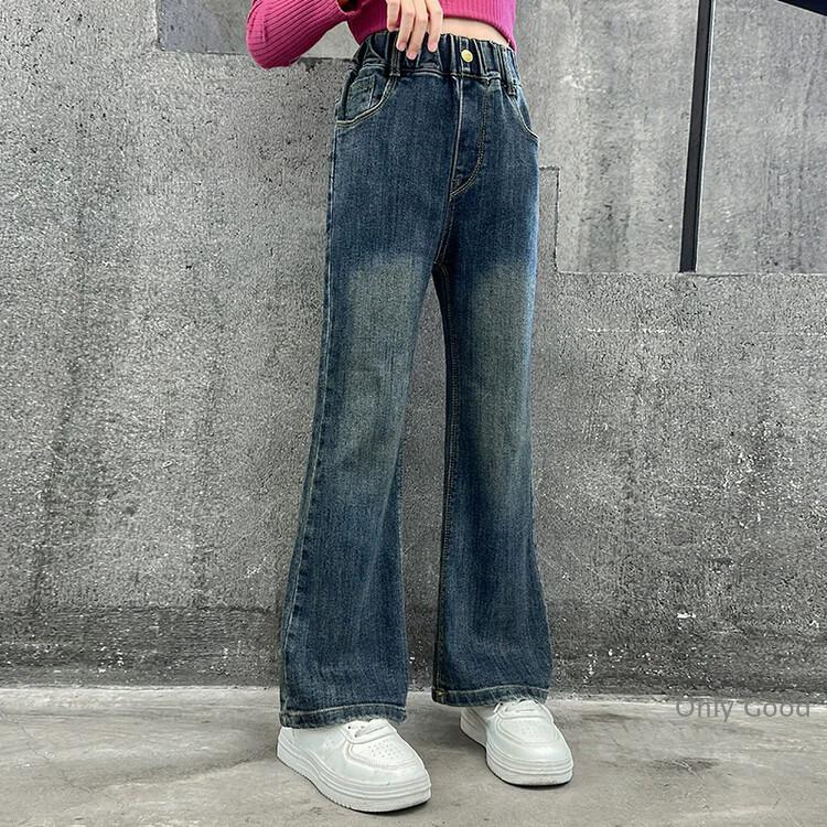 フレアパンツ 女の子 韓国子供服 韓国ファッション キッズ スリム デニムパンツ ジーンズ ワイドパンツ ブルー ブーツカット 女児 ウエストゴム | ブランド登録なし | 02
