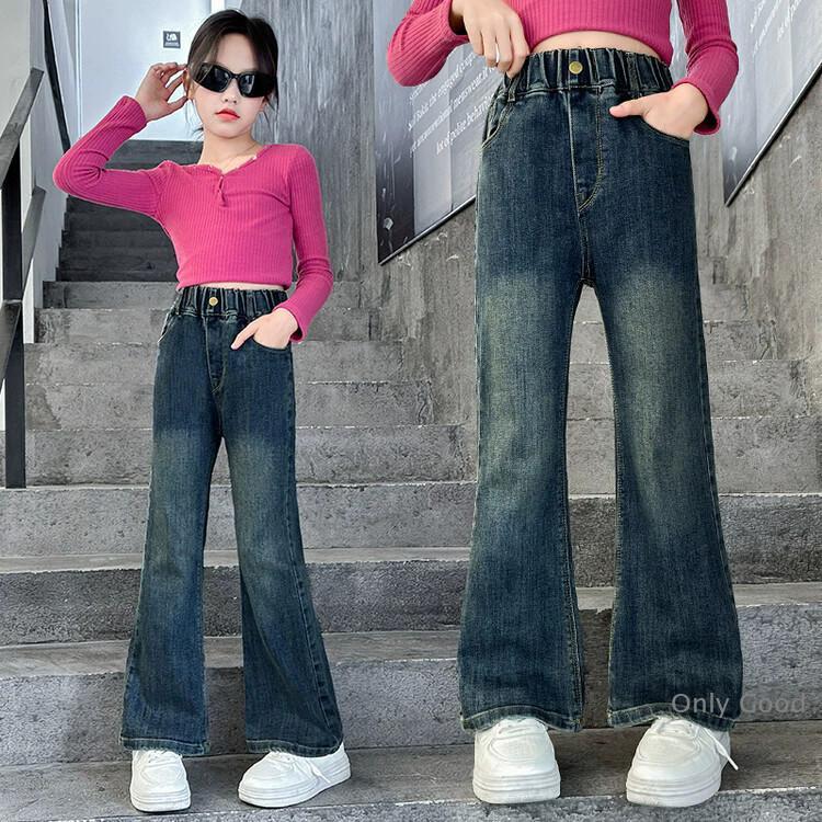 フレアパンツ 女の子 韓国子供服 韓国ファッション キッズ スリム デニムパンツ ジーンズ ワイドパンツ ブルー ブーツカット 女児 ウエストゴム | ブランド登録なし | 03