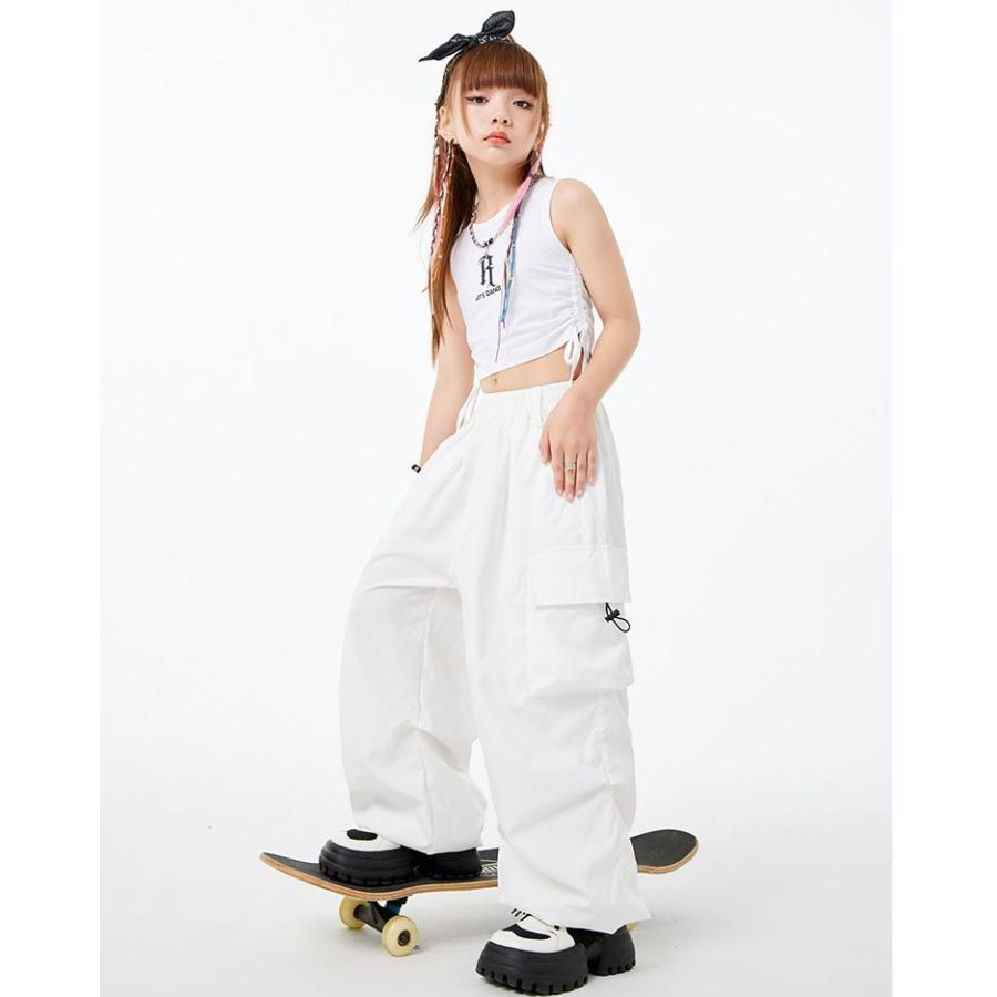 へそ出し ス キッズ ダンス衣装 カーゴパンツ 白 パンツ ヒップホップ 4色 ダンク 袖なし 赤 ブラウン 緑 ガールズ キッズダンス衣装 女の子 | ブランド登録なし | 03