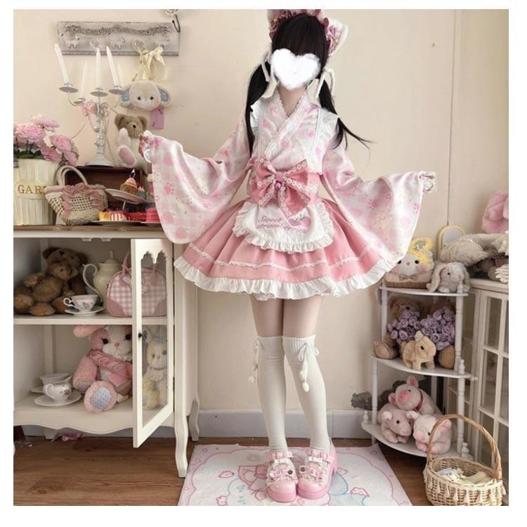 Lolita系 浴衣 ロリータ ドレス 5点セット ワンピース 和風 着物 和服 羽織り ミニスカート メイド服 浴衣 かわいい 花火大会 夏祭り 仮 | ブランド登録なし | 10