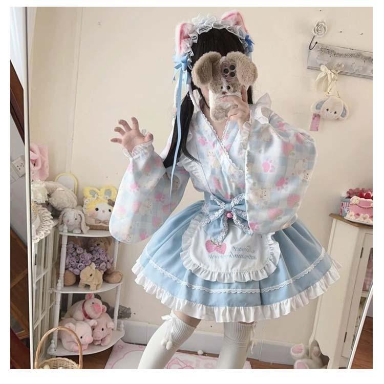 Lolita系 浴衣 ロリータ ドレス 5点セット ワンピース 和風 着物 和服 羽織り ミニスカート メイド服 浴衣 かわいい 花火大会 夏祭り 仮 | ブランド登録なし | 14