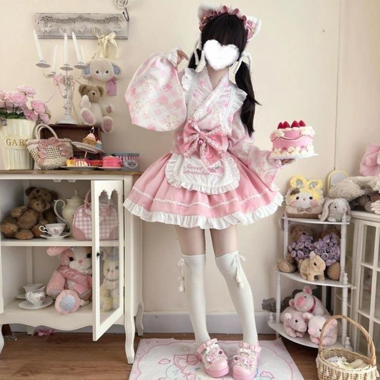 Lolita系 浴衣 ロリータ ドレス 5点セット ワンピース 和風 着物 和服 羽織り ミニスカート メイド服 浴衣 かわいい 花火大会 夏祭り 仮 | ブランド登録なし | 01