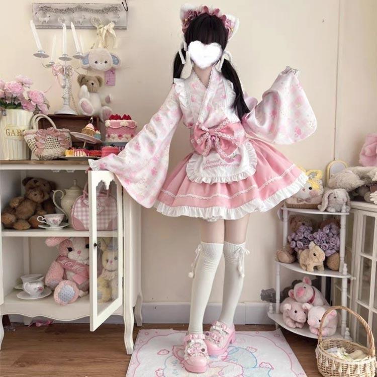 Lolita系 浴衣 ロリータ ドレス 5点セット ワンピース 和風 着物 和服 羽織り ミニスカート メイド服 浴衣 かわいい 花火大会 夏祭り 仮 | ブランド登録なし | 02