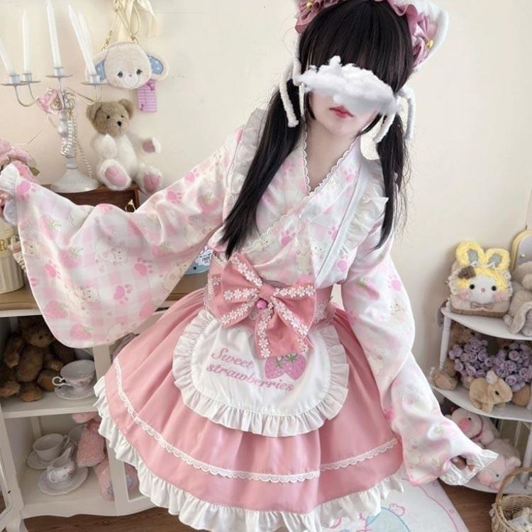 Lolita系 浴衣 ロリータ ドレス 5点セット ワンピース 和風 着物 和服 羽織り ミニスカート メイド服 浴衣 かわいい 花火大会 夏祭り 仮 | ブランド登録なし | 03