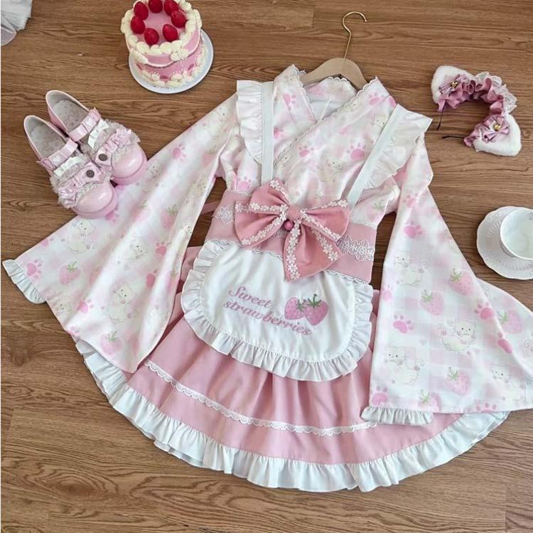 Lolita系 浴衣 ロリータ ドレス 5点セット ワンピース 和風 着物 和服 羽織り ミニスカート メイド服 浴衣 かわいい 花火大会 夏祭り 仮 | ブランド登録なし | 04