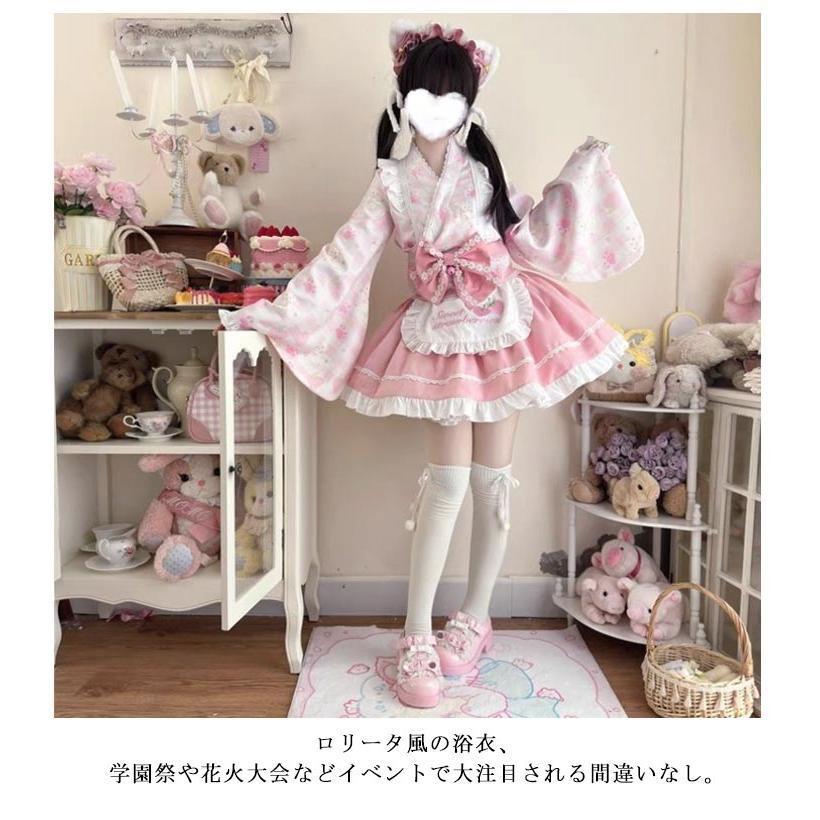 Lolita系 浴衣 ロリータ ドレス 5点セット ワンピース 和風 着物 和服 羽織り ミニスカート メイド服 浴衣 かわいい 花火大会 夏祭り 仮 | ブランド登録なし | 08