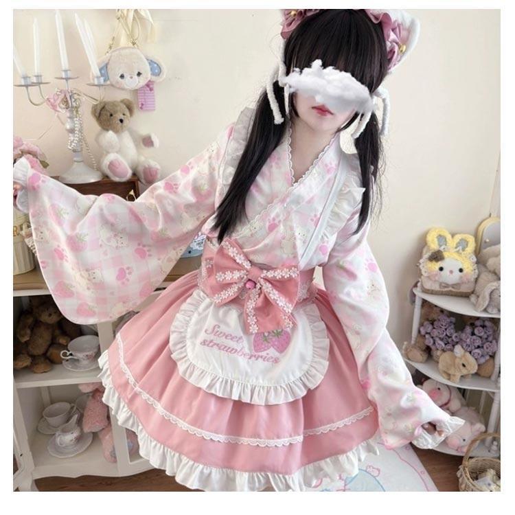 Lolita系 浴衣 ロリータ ドレス 5点セット ワンピース 和風 着物 和服 羽織り ミニスカート メイド服 浴衣 かわいい 花火大会 夏祭り 仮 | ブランド登録なし | 09