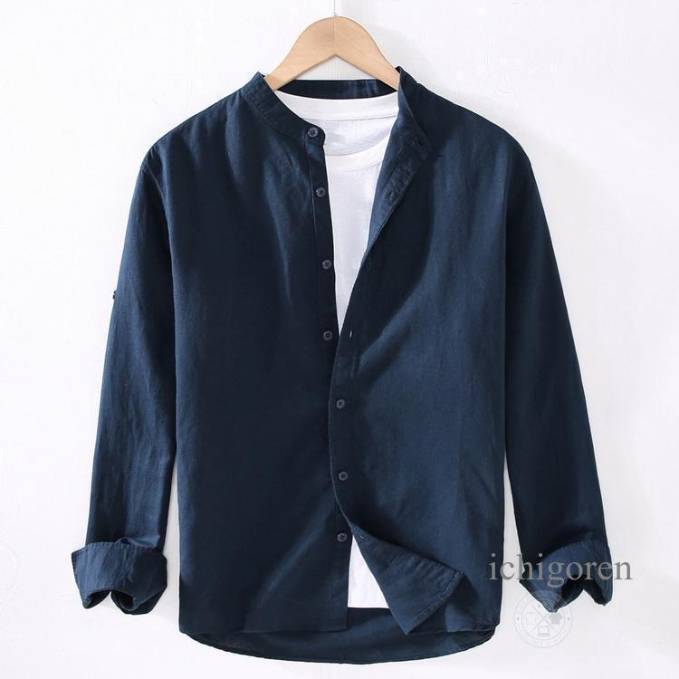 リネン シャツ メンズ 麻 麻シャツ リネンシャツ カジュアルシャツ 綿麻シャツ 長袖シャツ ビジネス バンドカラーシャツ スタンドカラー シャツ | ブランド登録なし | 14