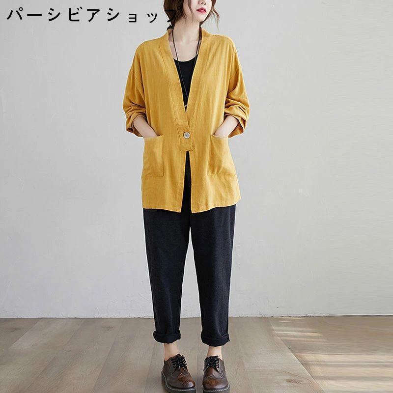 カーディガン レディース 薄手 春 夏 サマー カーディガン 長袖 アウター ジャケット ノーカラー 綿麻 羽織もの スショート丈 羽織り 冷房対策 | ブランド登録なし | 12