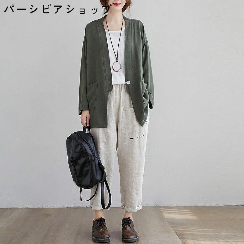 カーディガン レディース 薄手 春 夏 サマー カーディガン 長袖 アウター ジャケット ノーカラー 綿麻 羽織もの スショート丈 羽織り 冷房対策 | ブランド登録なし | 04