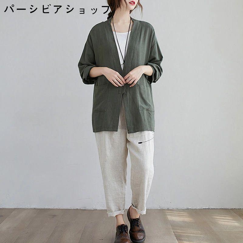 カーディガン レディース 薄手 春 夏 サマー カーディガン 長袖 アウター ジャケット ノーカラー 綿麻 羽織もの スショート丈 羽織り 冷房対策 | ブランド登録なし | 05