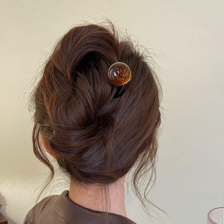 かんざし 簪 ヘアピン ヘアコーム レディース ヘアアクセサリー 髪飾り U字型 丸モチーフ べっ甲風 無地 ヘアアレンジ まとめ髪 挿すだけ 簡単 | ブランド登録なし | 01